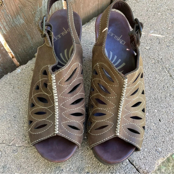 DANSKO Women’s Brown Leather Open Toe Platform Chunky Heel Shoe Size 37 - Picture 4 of 11